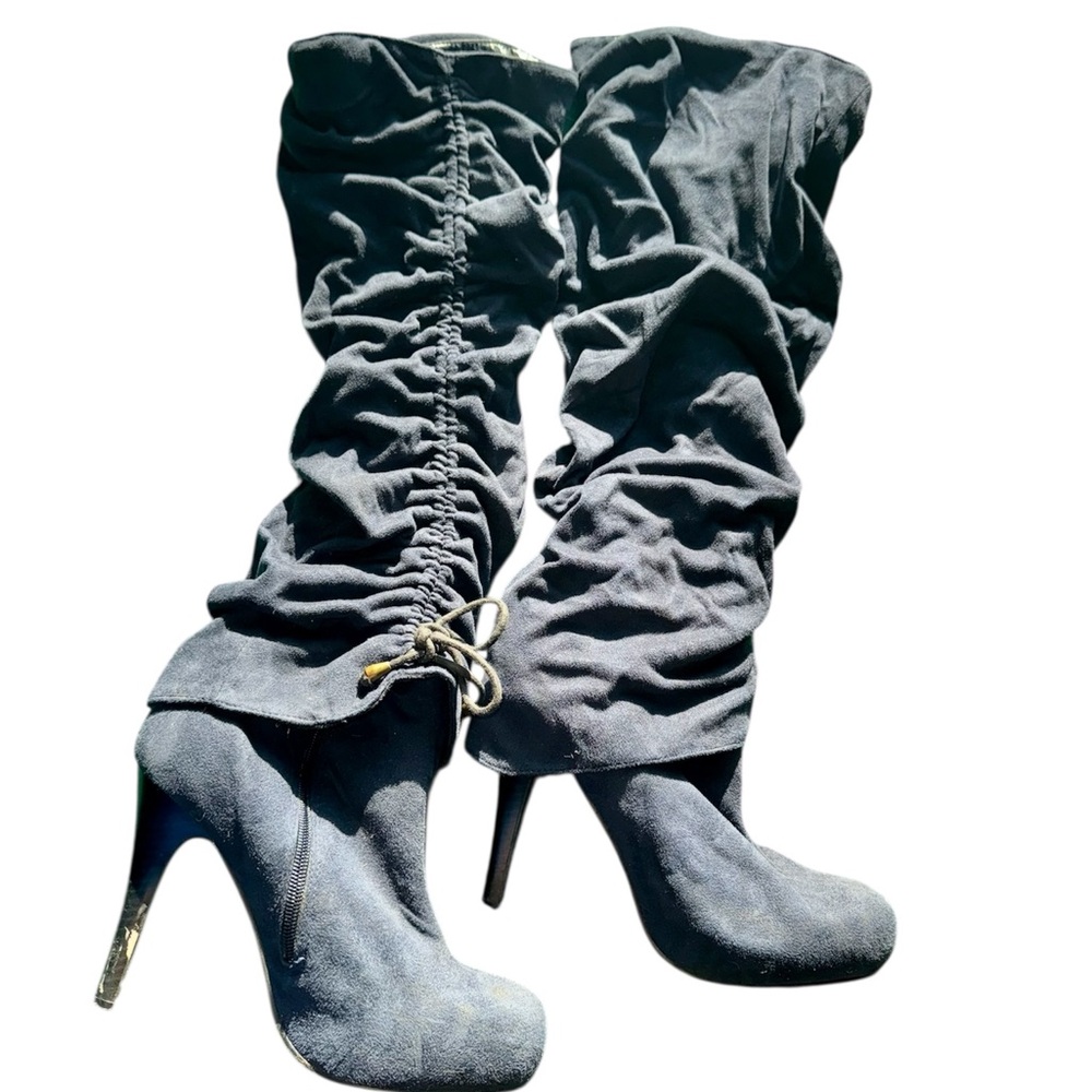 Blue Ruched Knee-High Boots size 8